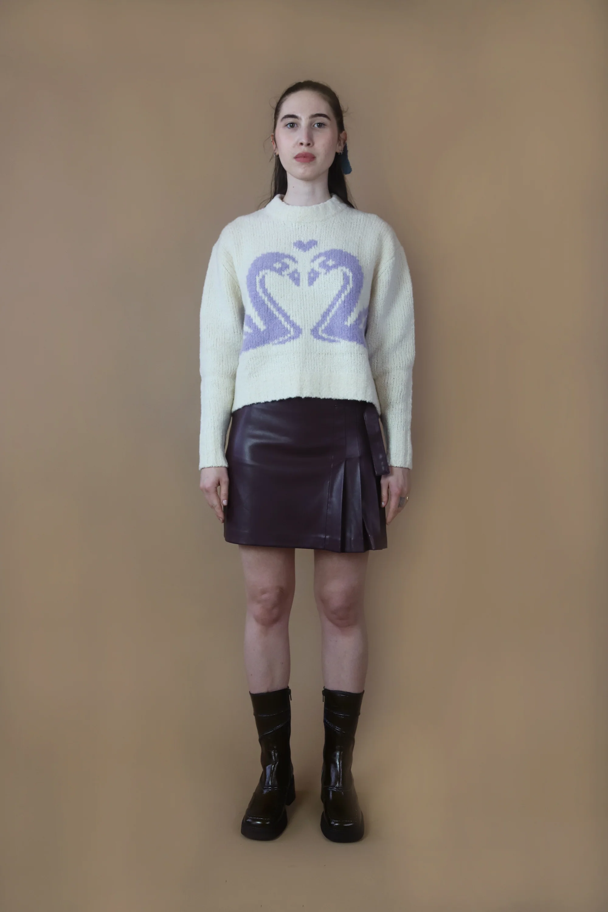Chunky Standard Sweater | Cream & Purple Swan - Image 3