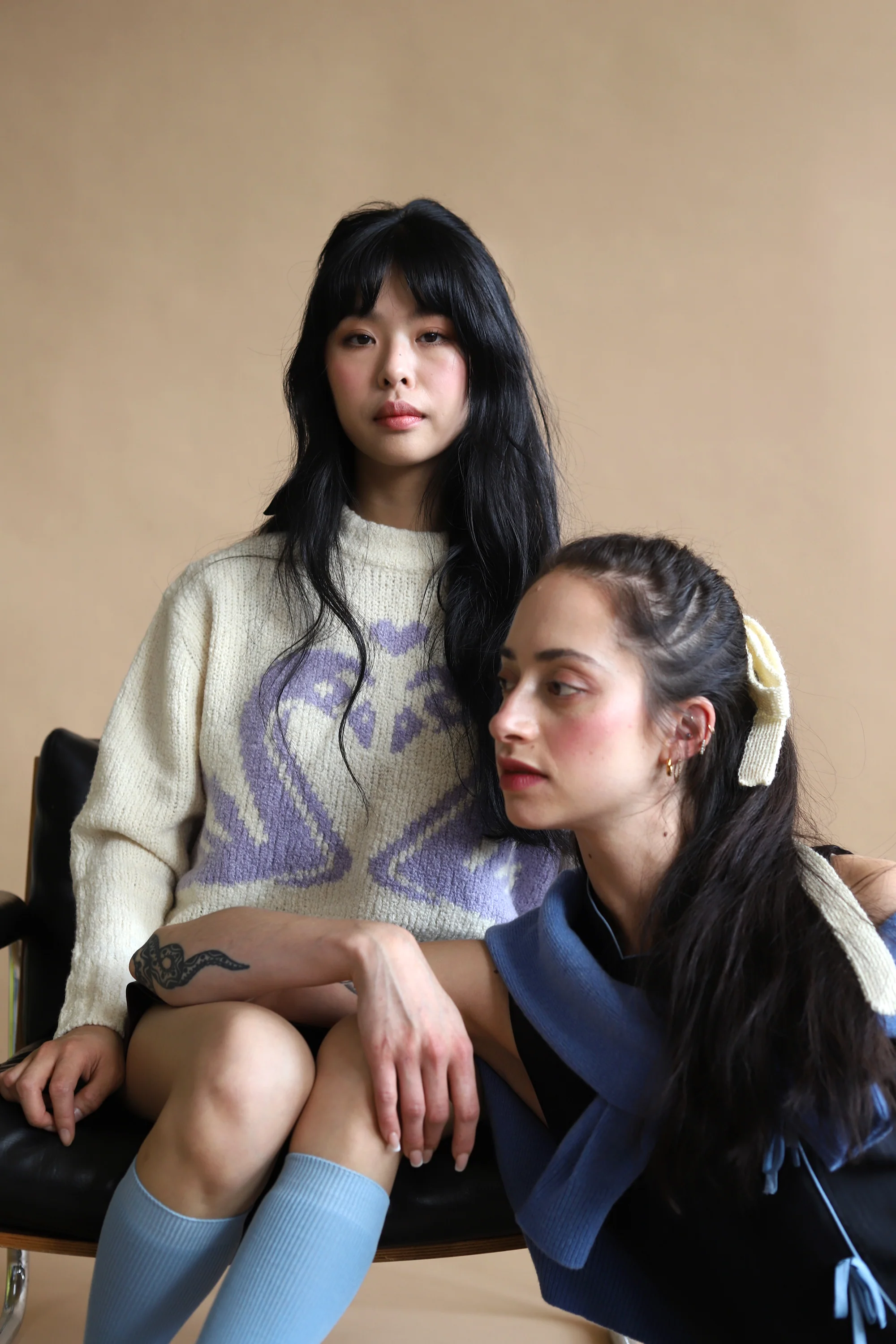 Chunky Standard Sweater | Cream & Purple Swan - Image 5
