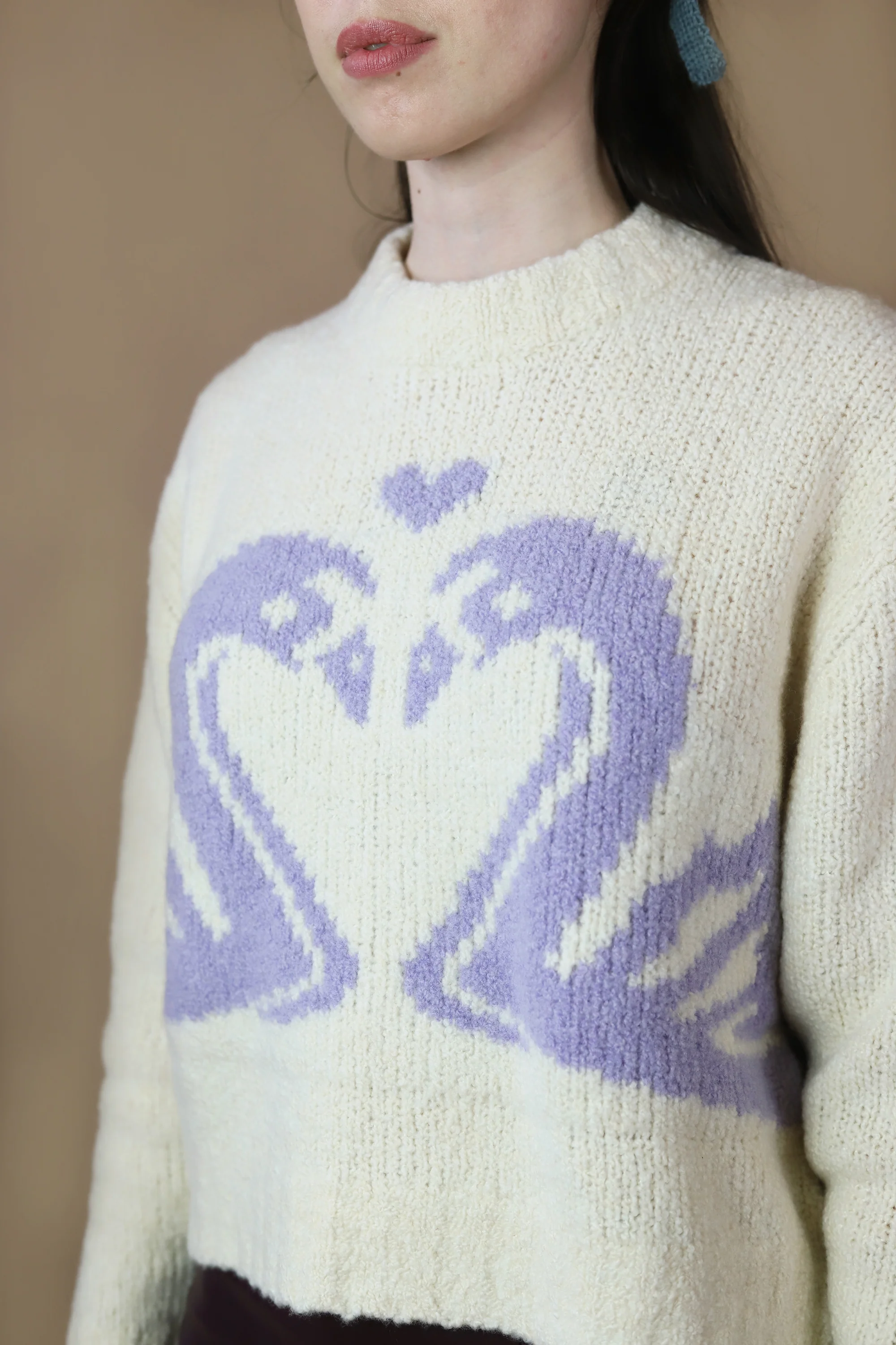 Chunky Standard Sweater | Cream & Purple Swan - Image 6
