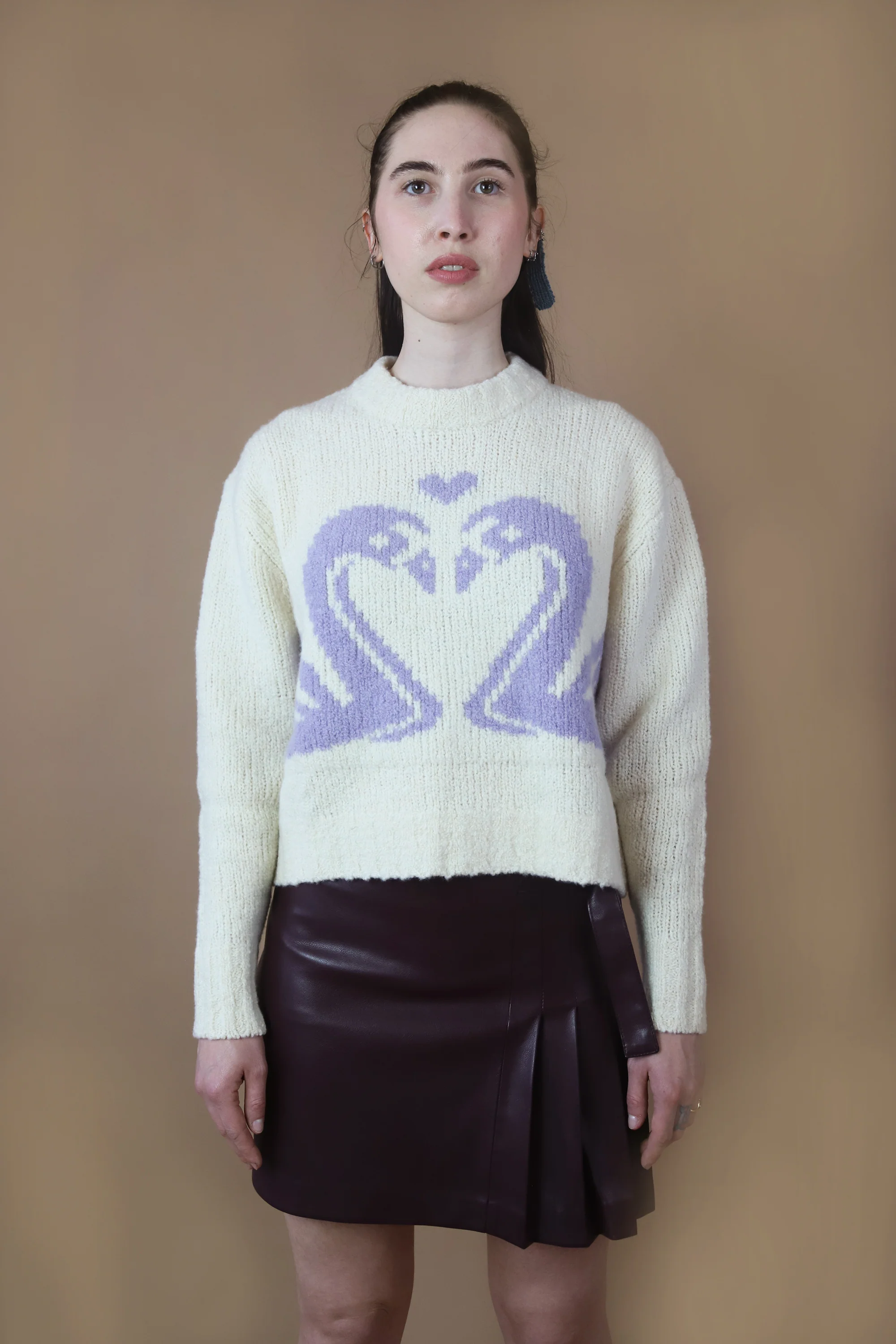 Chunky Standard Sweater | Cream & Purple Swan - Image 7