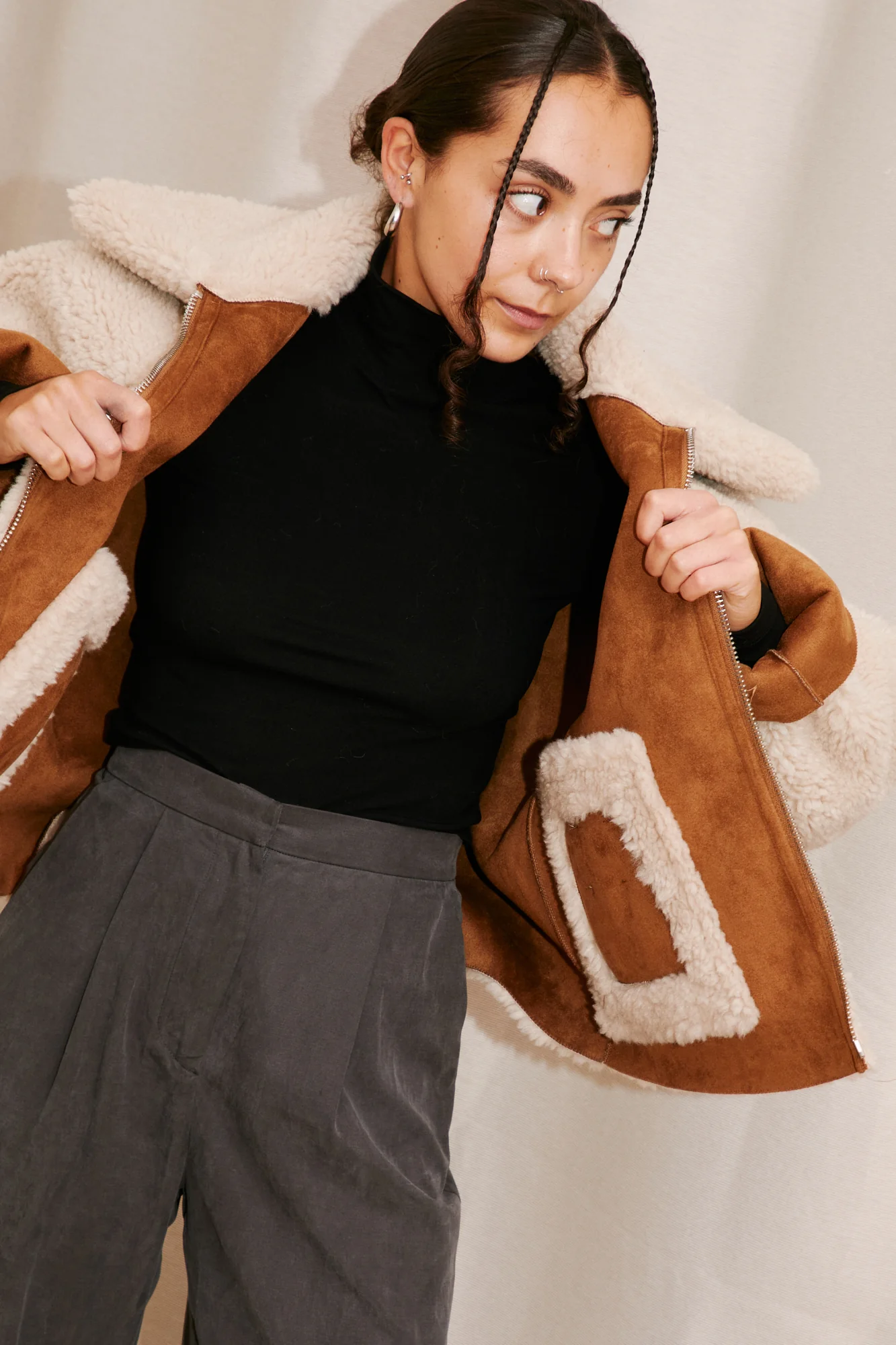 Vera Shearling Aviator | Tan & Cream - Image 6