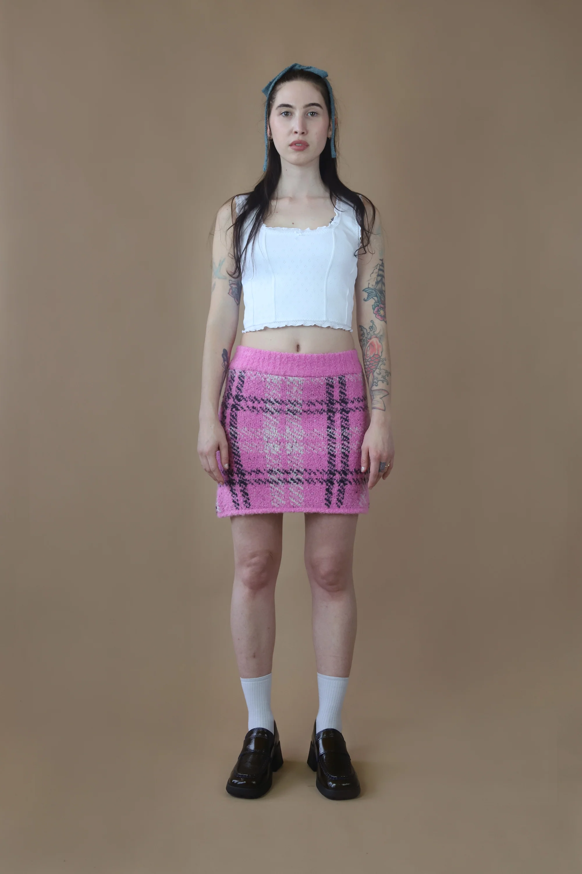 Susan Boucle Knit Mini Skirt | Pink Check - Image 4