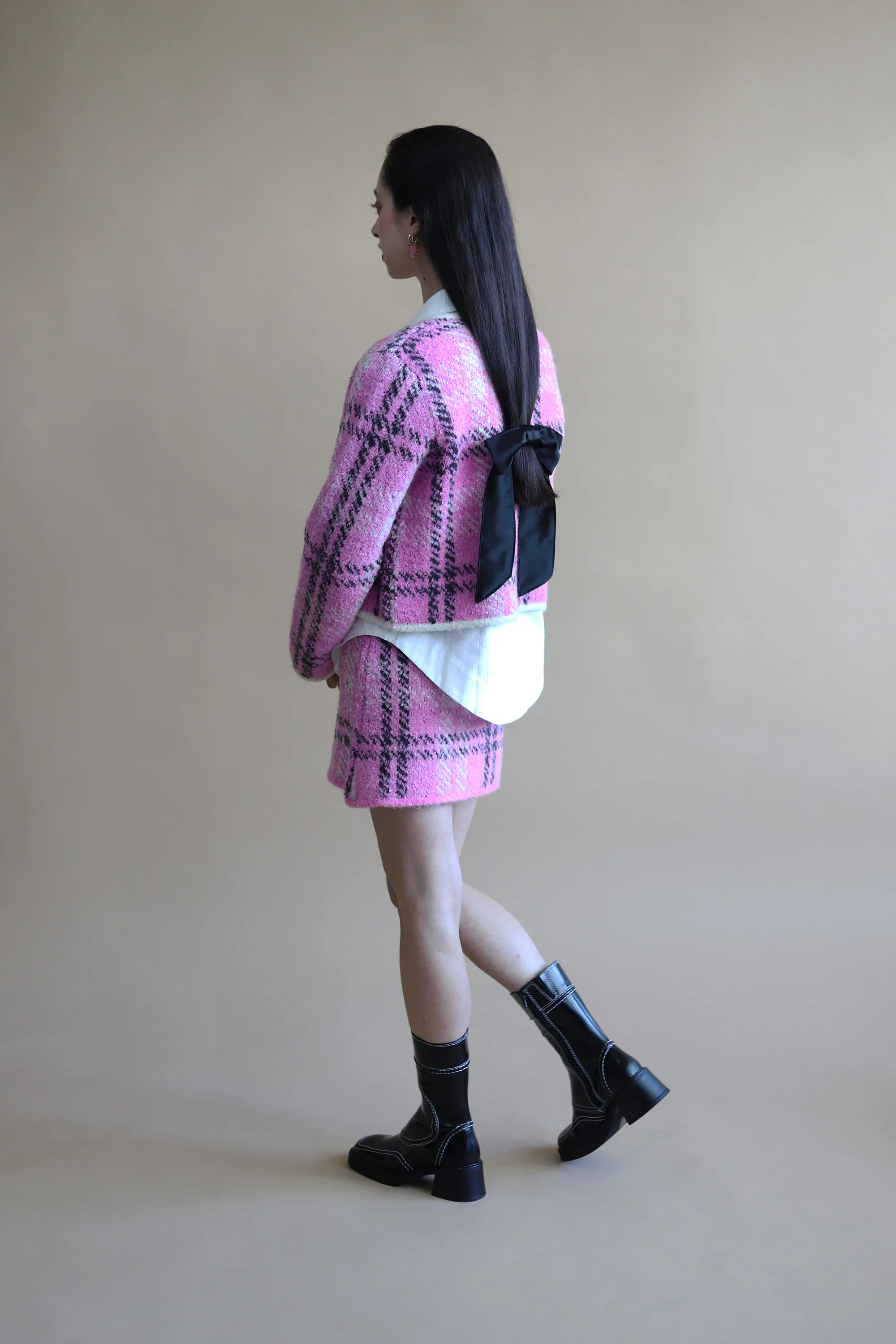 Susan Boucle Knit Mini Skirt | Pink Check - Image 7