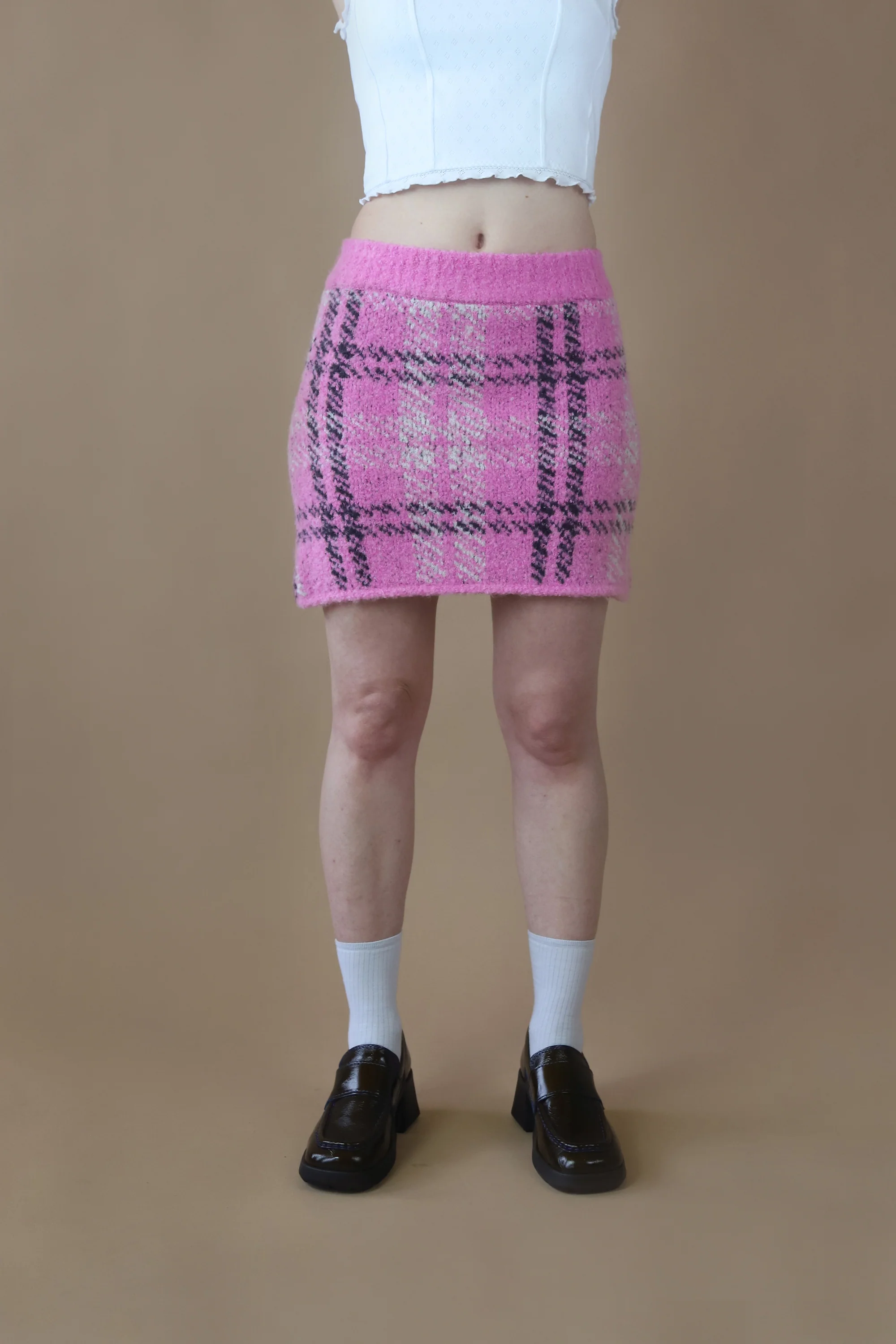 Susan Boucle Knit Mini Skirt | Pink Check - Image 8