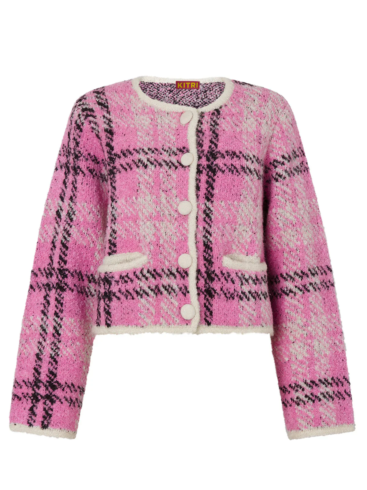 Winnie Boucle Knit Cardigan | Pink Check - Image 3