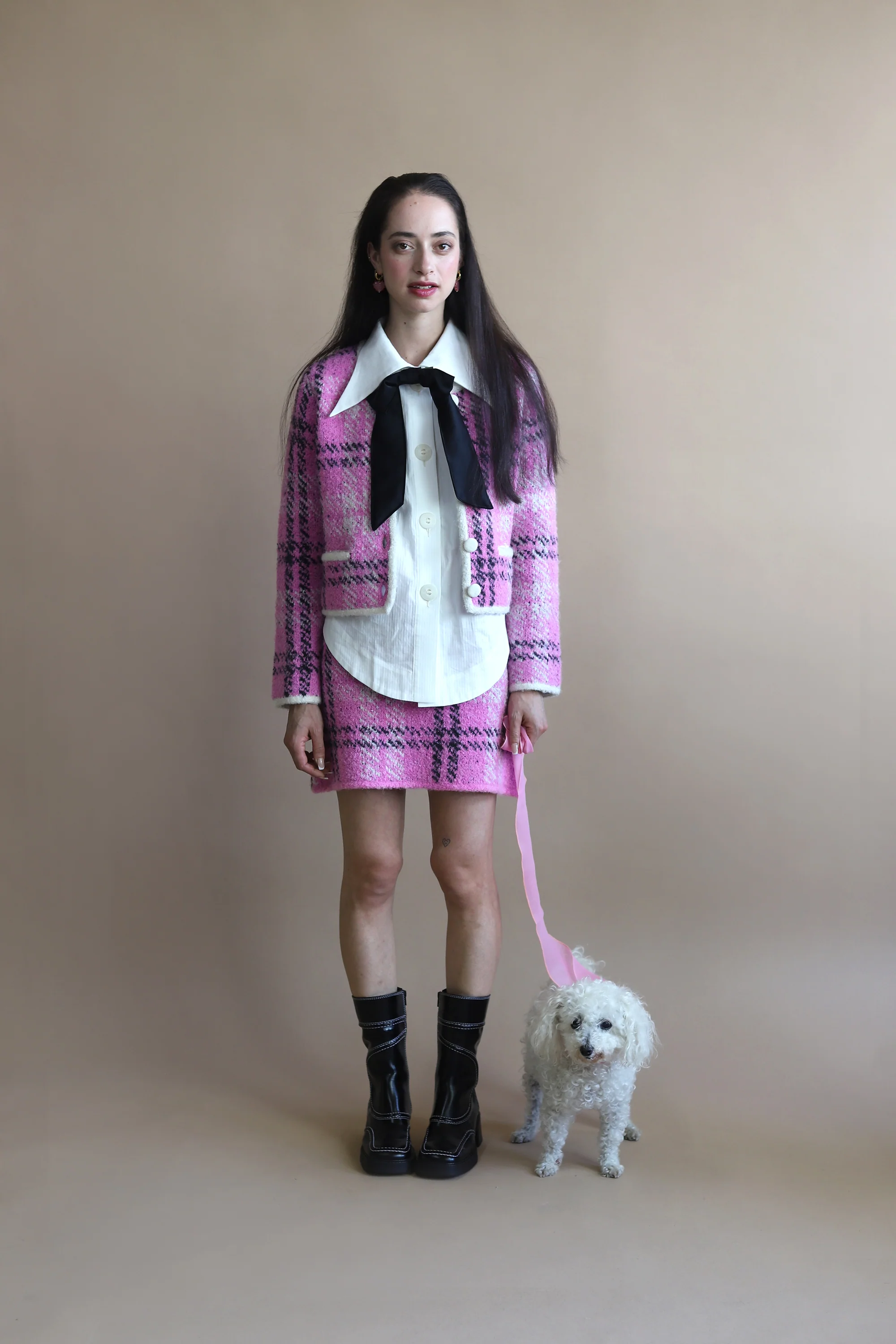 Winnie Boucle Knit Cardigan | Pink Check - Image 6