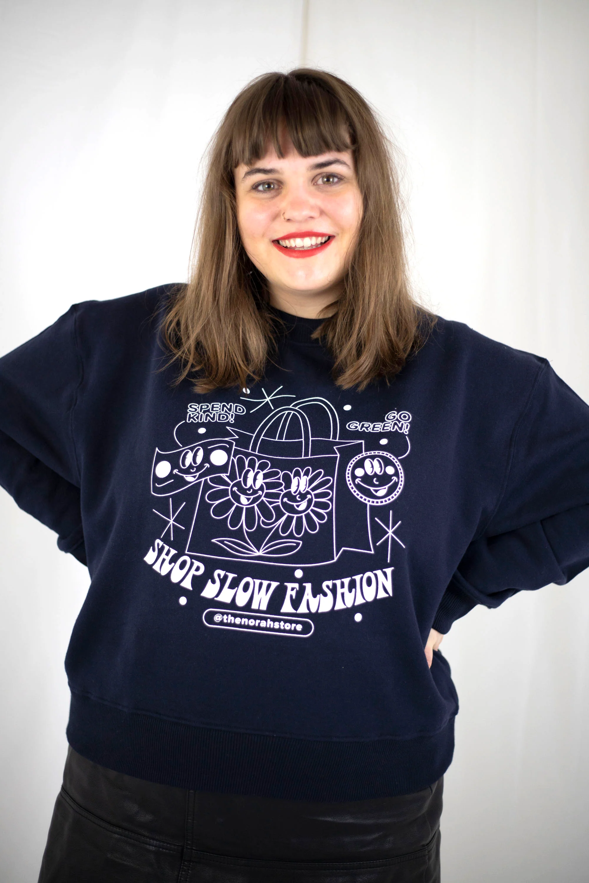 Shop Slow Fashion Sweatshirt in White/ Navy - Image 3